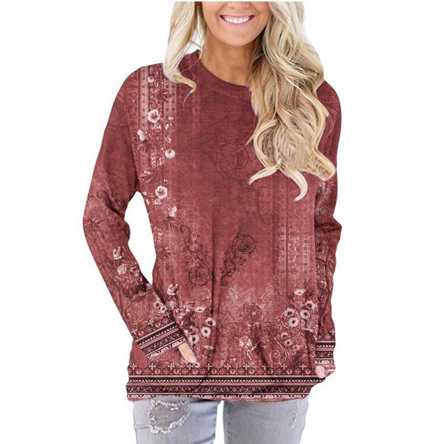 EQWLJWE Chandails en Molleton pour Femmes en Polaire, Col Rond, Haut Graphique à Fleurs, Manches Longues, Chandail-Over Mignon, Léger, Ample, Costumes d'Halloween en Liquidation