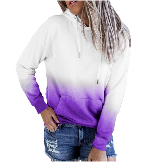 Penkiiy Chandails à Capuchon pour Femmes Mode Sweat à Capuche Décontracté Patchwork Blouse à Capuche Pull Violet Y2K Vêtements