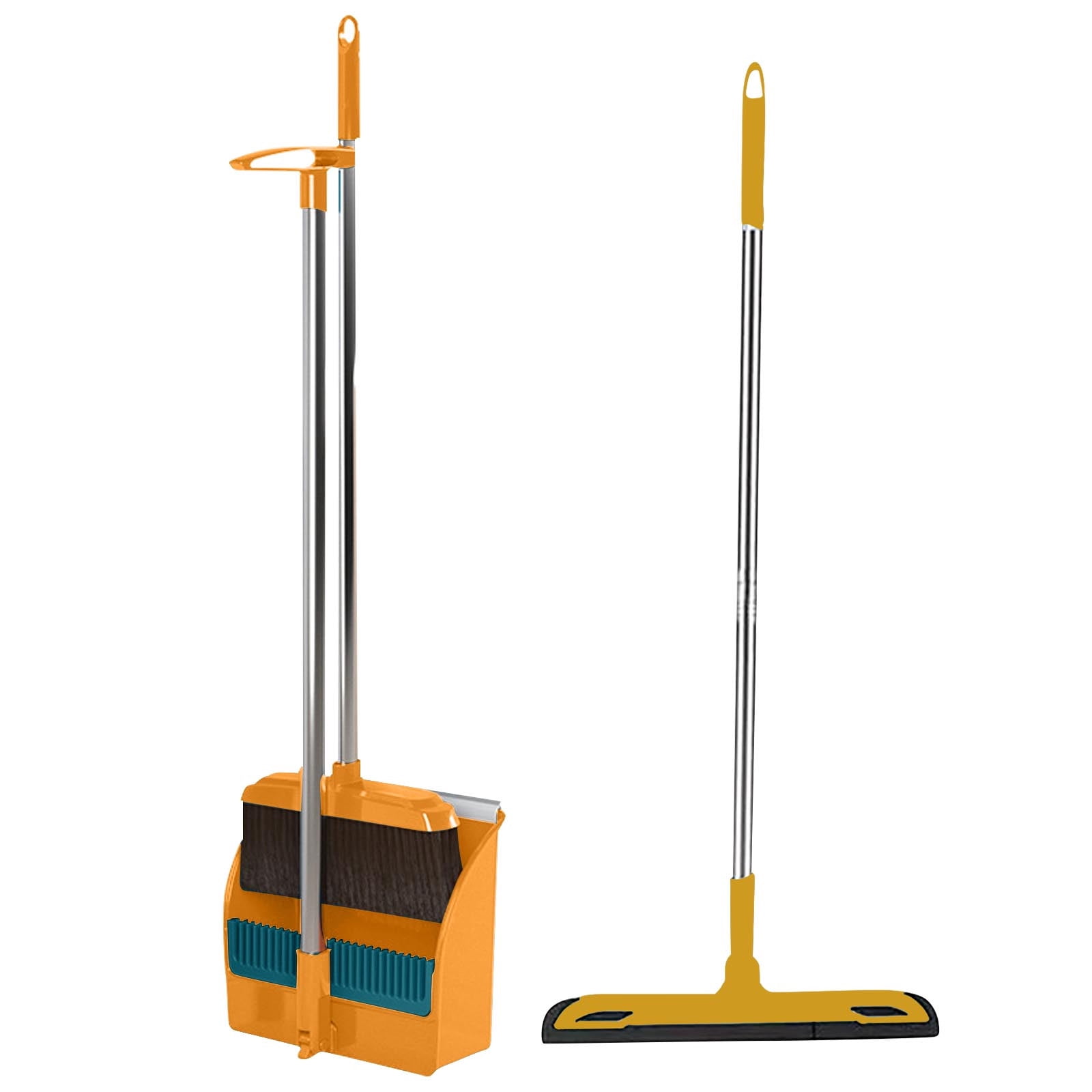Broom Wiper and Dustpan Set, Broom and Dustpan Set Heavy Duty, Upgraded Long Handle Broom and Dustpan Set for Home, Standing Broom with Dustpan Combo Set, Dust Pan and Broom Combo for Home Office