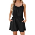 thumbnail image 1 of Timegard Combinaisons Courtes pour Femmes Col Rond Taille Élastique Combinaison Courte Décontractée Confortable Tenue de Couleur Unie, 1 of 9