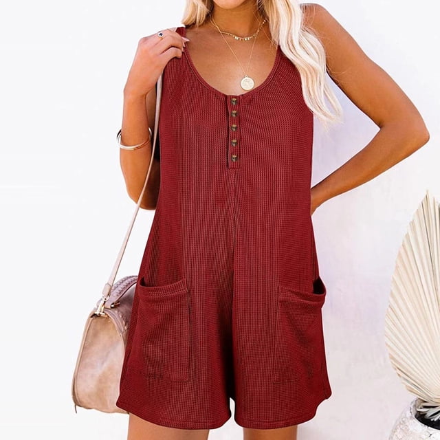 Fankiway Women's Sleeveless Romper, Solid, Polyester, Small