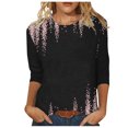 thumbnail image 1 of Pompotops T-shirt de Mode pour Femmes, Blouse Mi-Longue à Manches 3/4, Col Rond, Hauts Décontractés en Liquidation, 1 of 5