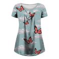 thumbnail image 3 of SMihono Hauts pour Femmes Été Décontracté Chic T-shirt Imprimé Col Rond Boutonné Plissé Manches Courtes Oversize pour Femmes, 3 of 4