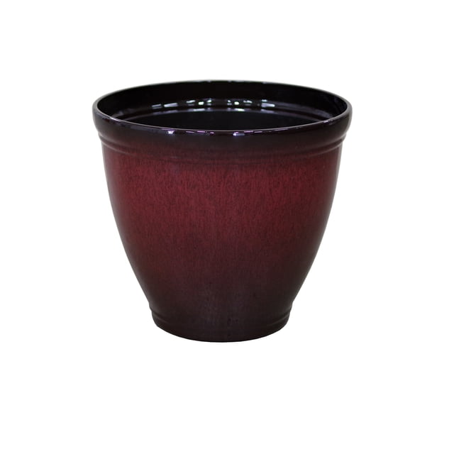 Mainstays Jardinière Ronde en Résine Recyclée de 9 Pouces à Dégradé Rouge avec une Finition Dégradée Brillante du Rouge au Bourgogne Foncé, Faite de Polyéthylène Recyclé durable avec des Trous de drainage, Conçue pour une Utilisation Intérieure Ou Extérieure et Convient pour Planter des Fleurs, des Herbes Ou de Petites Plantes.