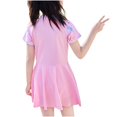 thumbnail image 4 of Yanlir Jupe de Bain pour Filles 2-12 Ans, Maillots de Bain à Blocs de Couleur avec Fermeture Éclair pour Filles, Col Rond, Ajusté, Manches Courtes, Robe Plissée (Rose, 11 Ans), 4 of 5