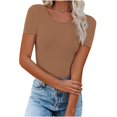 thumbnail image 1 of Timegard Hauts pour Femmes Été Col Rond Manches Courtes Blouse Unie Hauts Décontractés T-Shirts Basiques, 1 of 6