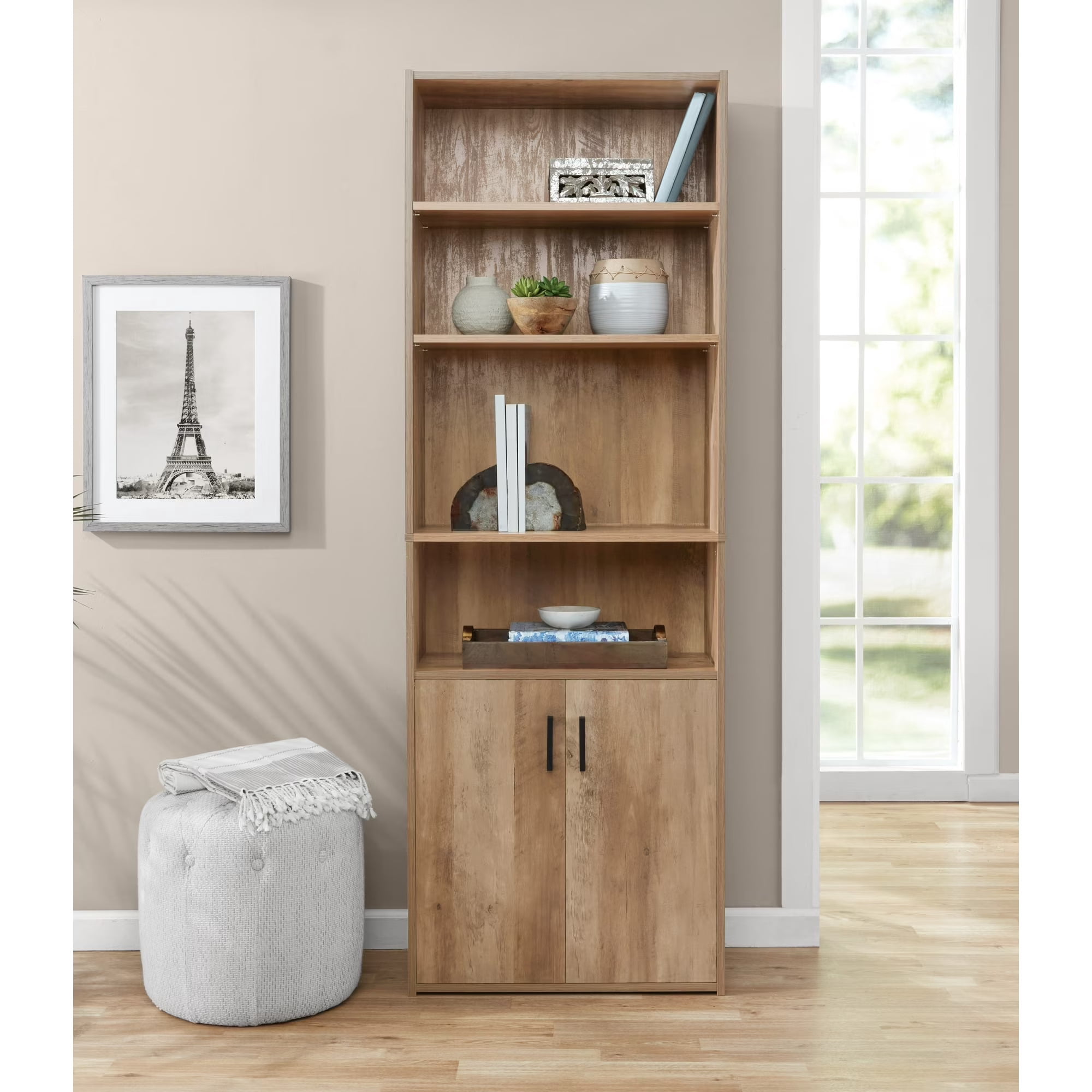 Mainstays Traditional 5 Shelf Bookcase with Doors