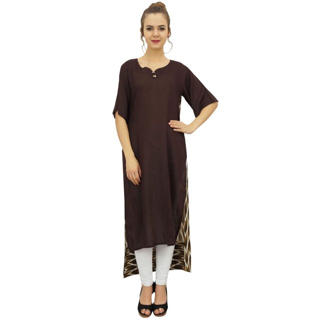 Bimba Kurti Brun en Rayonne pour Femme, Ourlet Asymétrique, Kurta de Designer avec Foulard - 18