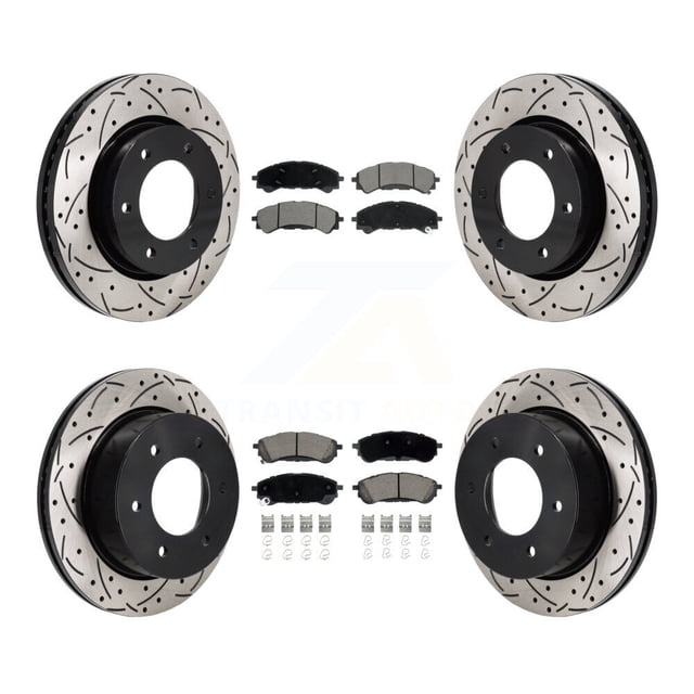 Transit Auto Front Rear Coated Drilled Slotted Disc Brake Rotors and Ceramic Pads Kit for Car 2019-2023 Ford Ranger KDC-101224