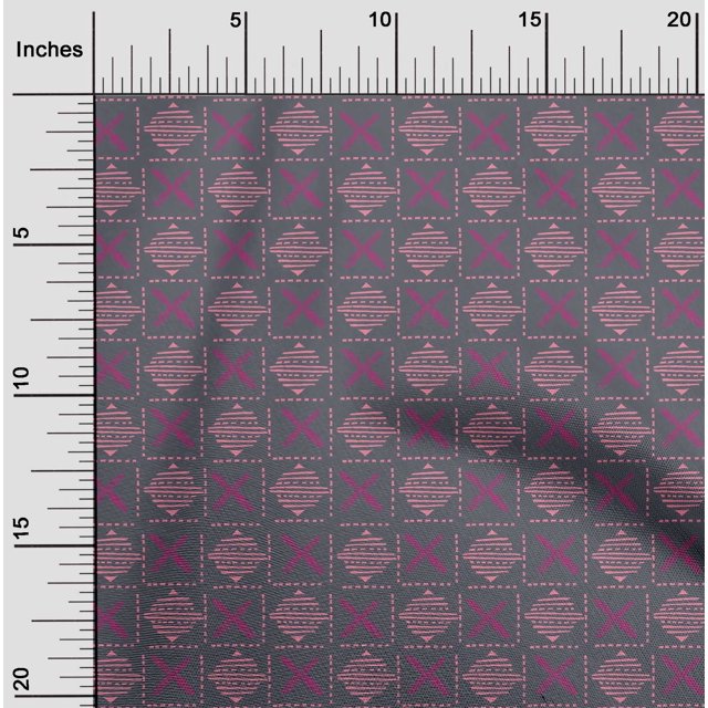 oneOone Silk Tabby Fabric Leaves & Geometric Block Print Sewing Fabric BTY 42 Inch Wide