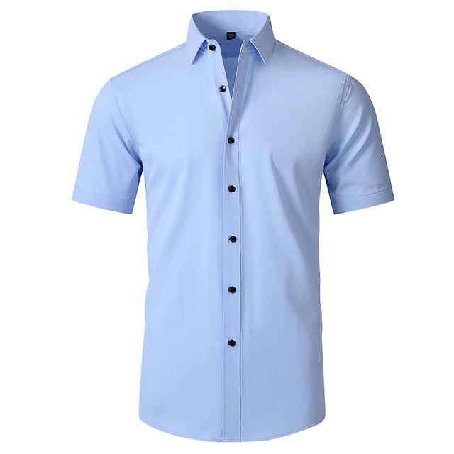 Chemise Habillée à Manches Courtes pour Homme - Extensible 4 Directions, Sans Plis, Boutonnée - 97 % Polyester, Coupe Régulière pour Affaires/décontracté