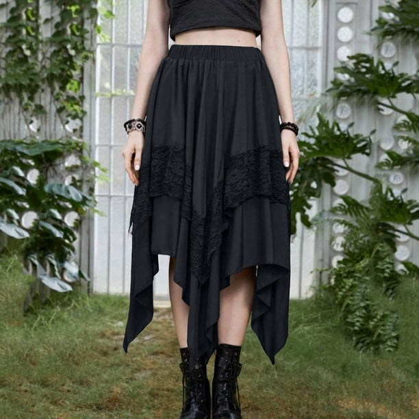 Floral Maxi Skirt Women's Goth Midi Skirts Elastic Waist