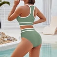 thumbnail image 4 of Penkiiy Swimsuit Set for Women 2 Piece Ribbed High Waisted Bikini Set Sporty Color Block Bathing Suits L Green, 4 of 7