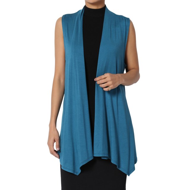 TheMogan Women's Long Vests Sleeveless Draped Lightweight Open Front Cardigan