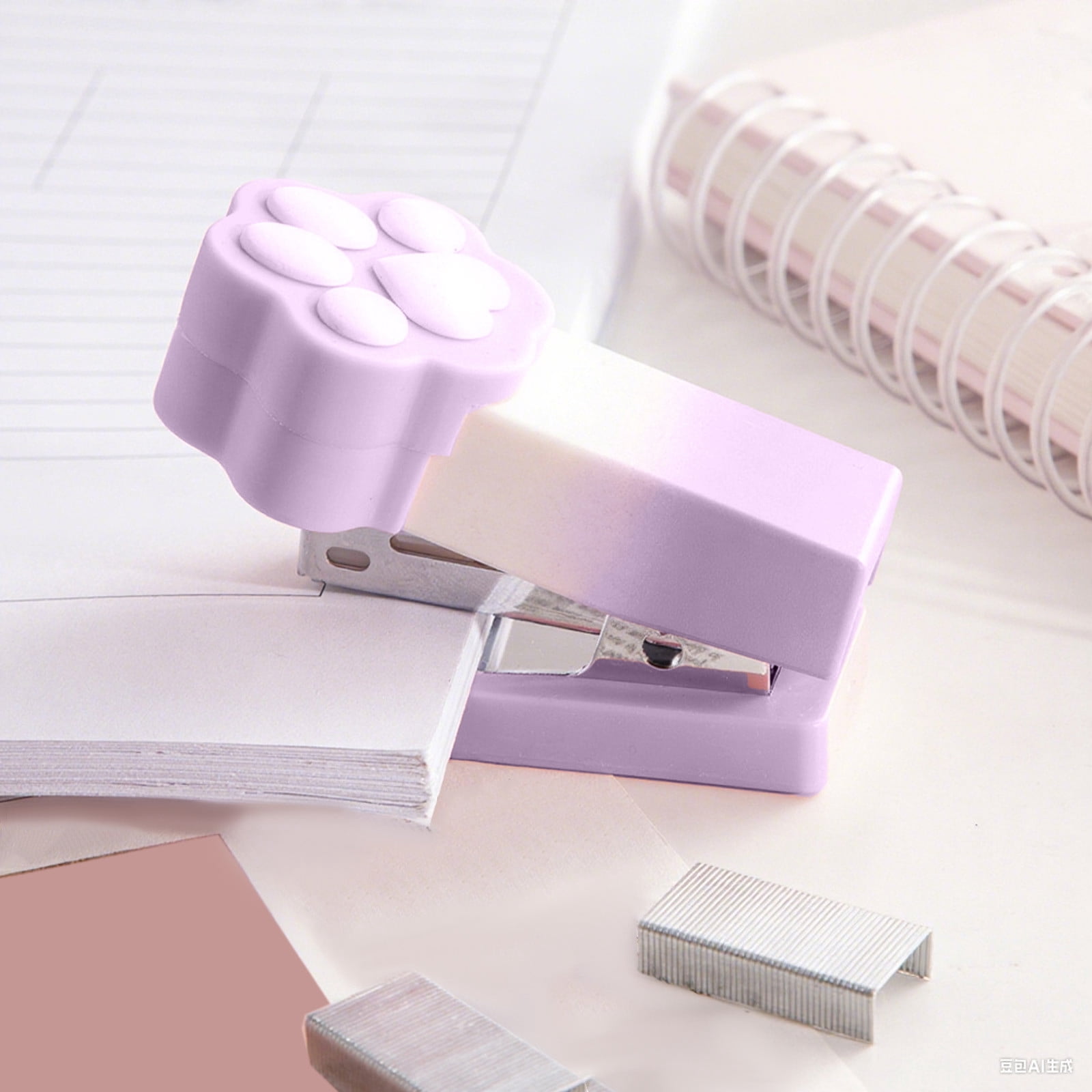 EDHITNR Mini Claw Desktop Stapler with 400 Standard Staples Small Cute Gradient Stapler Capacity 15 Sheets, Plastic Handheld Stapler for Students Office Use, Purple