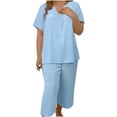 thumbnail image 1 of Women's Plus Size Lounge Set - V Neck Tunic & Capri Pants | Summer Comfy Casual Matching Pajama Two Piece Outfit Solid Color, 1 of 7