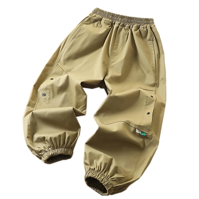 Lenpel Pantalon Cargo Décontracté pour Garçons, Taille Élastique, à Enfiler, Bas Resserré, Pantalon de Randonnée Extérieur, Joggers Amples pour Enfants (Vert, 7-8 Ans)