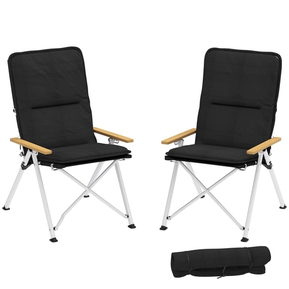 Outsunny Folding Camping Chairs 2 Pack Outdoor Padded Recliner w/Carry Bag