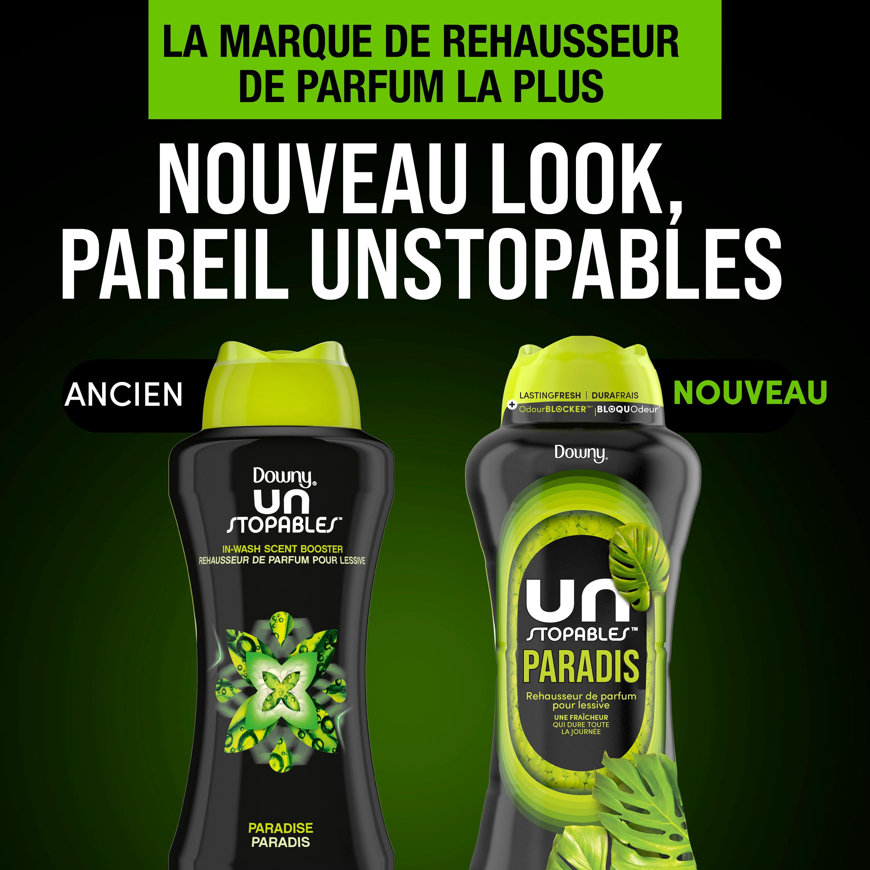 Perles de rehausseur de parfum pour lessive Downy Unstopables, parfum Paradis, perles pour la lessive pour protéger contre les odeurs, perles rehausse-parfum Downy, rehausseurs de parfum pour lessive