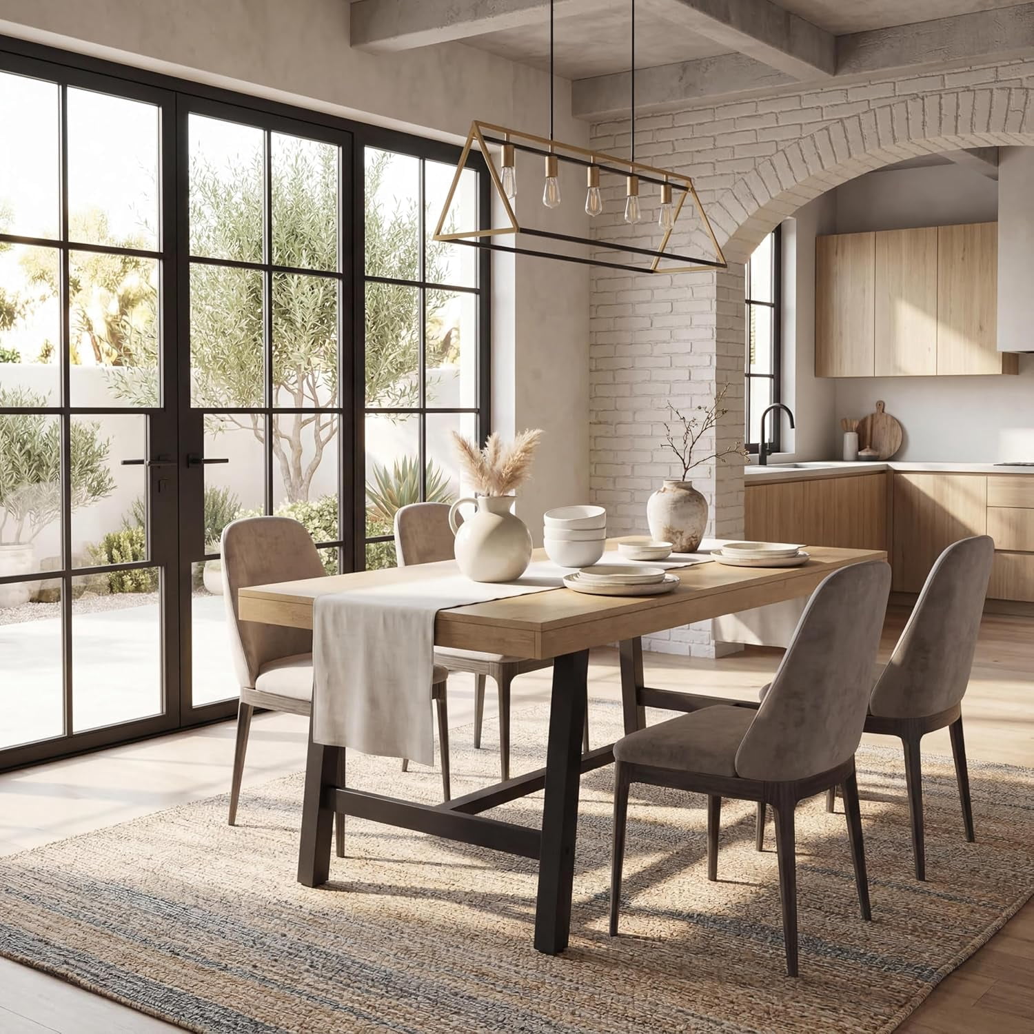 Industrial Dining Table for 4-6 People, 63" Long Large Kitchen Table with Sturdy Metal Frame, Rectangular Counter for Dinner, Kitchen, Dining Room (Brown, 63" Non-extendable)