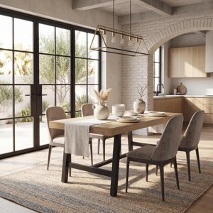 Industrial Dining Table for 4-6 People, 63" Long Large Kitchen Table with Sturdy Metal Frame, Rectangular Counter for Dinner, Kitchen, Dining Room (Brown, 63" Non-extendable)