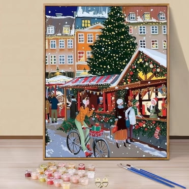 JYLMOOD Christmas Paint by Numbers Kit for Unisex Adults Beginner with Full Accessories, Easy Oil Painting Kits On Colored Canvas, 16x20in, Relaxing Art Craft