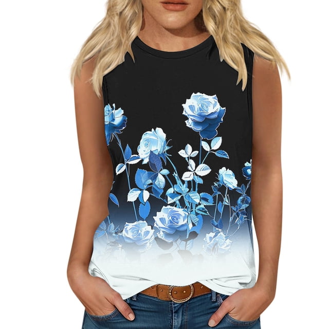 LSLJS Fashion Women Sleeveless Printed Garment Comfortable Breathable V-Neck Blouses Tops, Womens Tank Tops