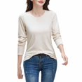 thumbnail image 2 of RXIRUCGD Hauts pour Femmes 2024 Col Rond Couleur Unie Chandail de Base Haut/chemise à Manches Longues à Col Rond, Beige, Taille : 3TG, 2 of 6