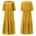 thumbnail image 4 of LOVZFMLL Mode Femmes Ample Couleur Unie O Manches Bouffantes Décontractée Manches Courtes Robe Jaune 3TG, 4 of 4