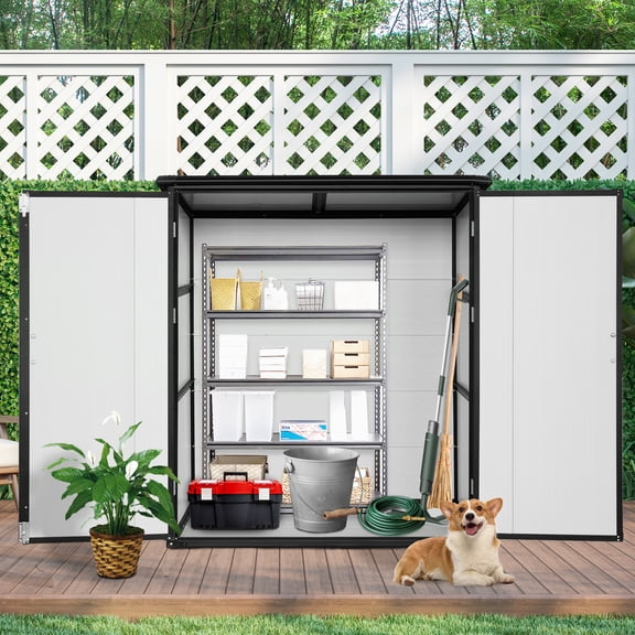 HMSHA 5x3FT Outdoor Storage Shed Waterproof Resin Cabinet with Lockable Doors