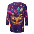 thumbnail image 4 of Penkiiy T-shirt Blouse à Manches 3/4 Col Rond Imprimé Mode Mardi Gras pour Femmes G Multicolore, 4 of 5