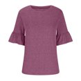 thumbnail image 4 of IROINNID Chemises Réduites Grande Taille pour Femmes Chemises en Coton pour Femmes Quotidien Été Blouse à Manches Trois-Quarts Col Rond Hauts Unis T-Shirt, Violet, 4 of 6