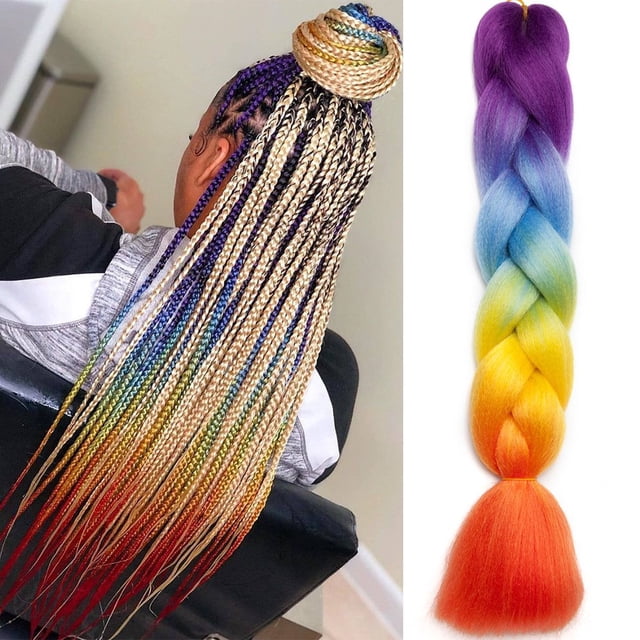 Ombre Jumbo Braiding Hair Extensions High Temperature Synthetic Twist Hair Multiple Colored Hair