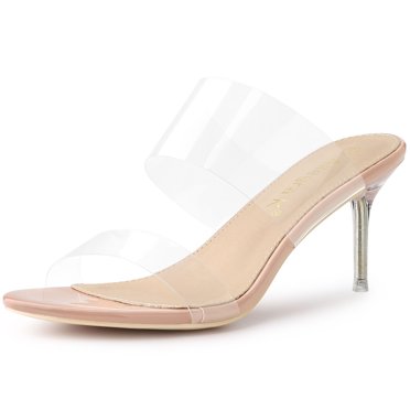 BLISSFUL STEP Sandales à Talons Aiguilles Transparentes pour Femmes à Bout Ouvert à Enfiler Beige 10