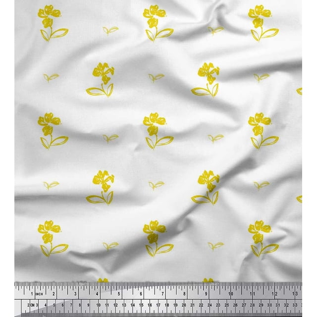Soimoi Rayon Fabric Leaves & Floral Artistic Print Fabric by the Yard 42 Inch Wide