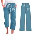thumbnail image 2 of VEKDONE Womens Cotton Linen Capris Pants Print Capri Pant Blue M, 2 of 4