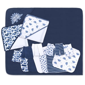 The Peanutshell Serviette de bain à capuche Dinosaur et linge de toilette Set pour bébé garçon - 23 Ensemble de cadeaux pour bébé