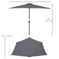 thumbnail image 3 of Outsunny Parasol Demi-Parasol de Patio 9,8 Pi Pare-Soleil, Manivelle, Gris, 3 of 10