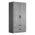 thumbnail image 1 of Better Home Products Armoire Garde-Robe en Bois à 2 Portes avec 2 Tiroirs, Gris, 1 of 10