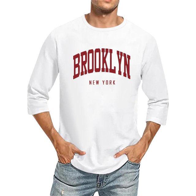 Mens T Shirts 3/4 Sleeve Comfortable Crewneck Graduated Color Fit White Fall Top size M