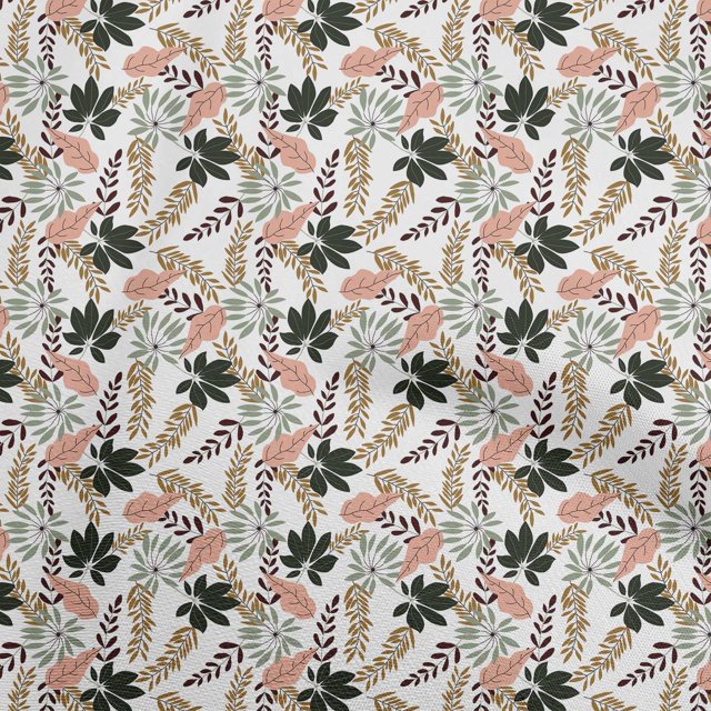 oneOone Polyester Spandex White Fabric Tropical Leaf Fabric For Sewing Printed Craft Fabric By The Yard 56 Inch Wide