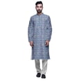 thumbnail image 1 of Atasi Mens Printed Modal Satin Indian Long Kurta With White Churidar Pajama Set, 1 of 1
