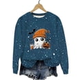 thumbnail image 1 of LMKIHUSA Chandails d'Halloween Fantôme pour Femmes Mode Décontractée Automne 2025 Chandail Kawaii Graphique Brillant Col Rond Chandail à Manches Longues Hauts Saison Effrayante Bleu Marine,TTTG, 1 of 8