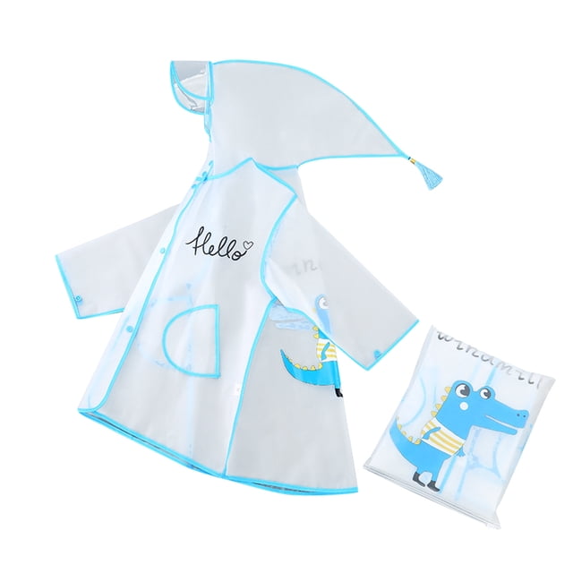 GPOECD Children’s Baby Hooded Cartoon Rabbit Pattern Cute Transparent Rain Ponchos Rainwear for Kids Blue,S