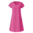 thumbnail image 4 of Women‘s Summer Loose Solid Color Short-sleeved V-neck A-line Dress, 4 of 9