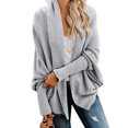 thumbnail image 2 of Cardigan Long Uni à Manches pour Femmes, Manteau Blouse Haut Décontracté d'Automne, 2 of 8