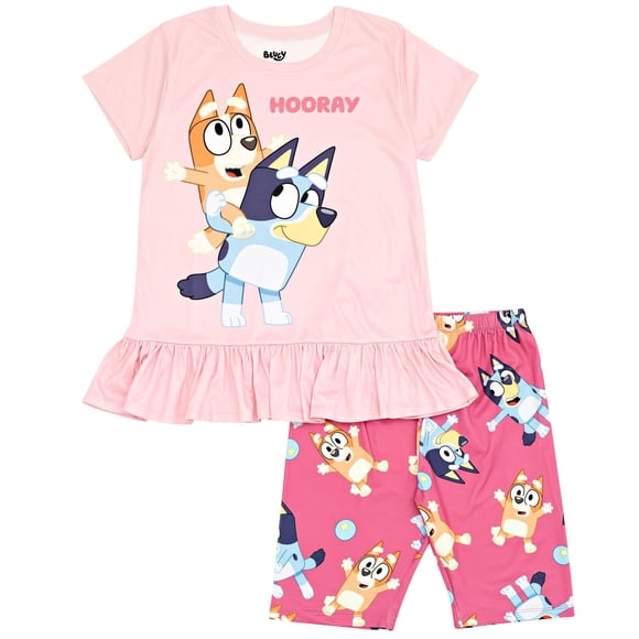 Bluey Bingo Ensemble T-Shirt et Short de Vélo pour Filles Tout-Petits Rose 3T