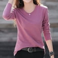 thumbnail image 2 of Plebaso Chemises à Manches Longues pour Femmes Col Rond Bas Confortables Hauts Décontractés Couleur Unie Blouses pour Femmes M-4TG, 2 of 3