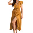 thumbnail image 1 of Robe Portefeuille d'Été pour Femmes Robe Décontractée Aguichant Mode d'Été à Volants à Col en V Portefeuille Fendue Maxi Maxi, 1 of 6