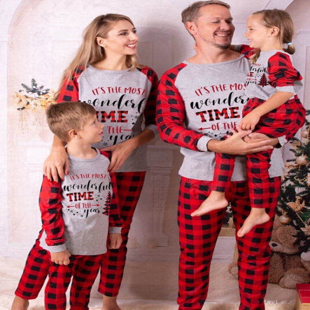 Matching Family Christmas Pajamas Family Pjs Tops Plaid Pants Matching Holiday Pajamas Set